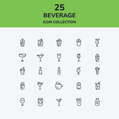Collection of simple line art icons representing various beverages.