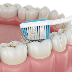 3D illustration showing teeth cleaning with a toothbrush.