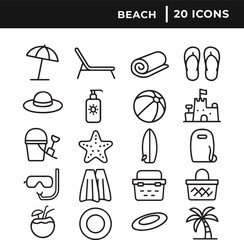 Set of beach icon collection line art vector illustration