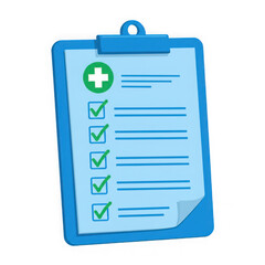 Medical checklist clipboard with green cross symbol and checkmarks for health and wellness