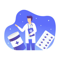Doctor with Prescription and Pills – Healthcare Medication Vector