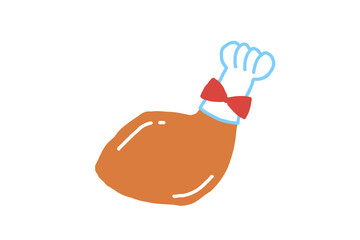 Roast Chicken Drumstick with Red Ribbon Illustration