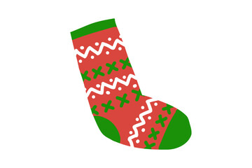 Christmas Stocking with Red and Green Pattern Illustration