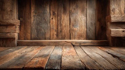 Rustic charm of weathered wood walls and floor showcasing natural textures and inviting warmth for creative displays