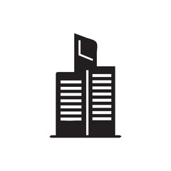 A flat style icon representing various buildings such as houses, offices, skyscrapers, and religious structures. The icon is designed in black with a clean white background, emphasizing simplicity and