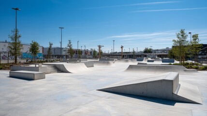 Obraz premium Skate park under clear blue sky. AI image