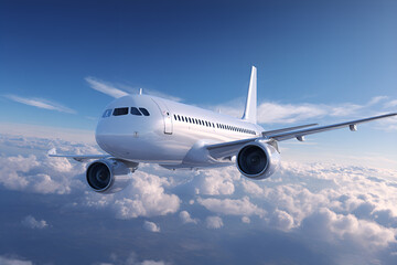 Obraz premium An Airbus A319 airplane flying high in the sky.