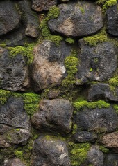 Fototapeta premium Natural stone wall surface with textured moss and rough rock pattern