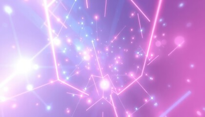Abstract futuristic background with glowing neon lines and sparkling particles in vibrant pink and blue. Ideal for technology, parties, or energetic design.