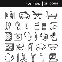 Set of hospital icon collection line art vector illustration