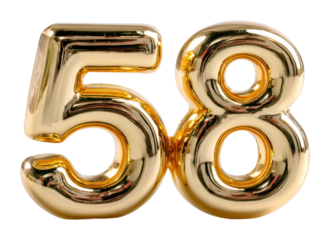 Golden number 58 celebration bright joy isolated on transparent background