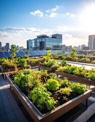 Fototapeta premium Urban Rooftop Garden and Solar Panels