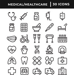 Medical and healthcare related line art icon set collection vector illustration 