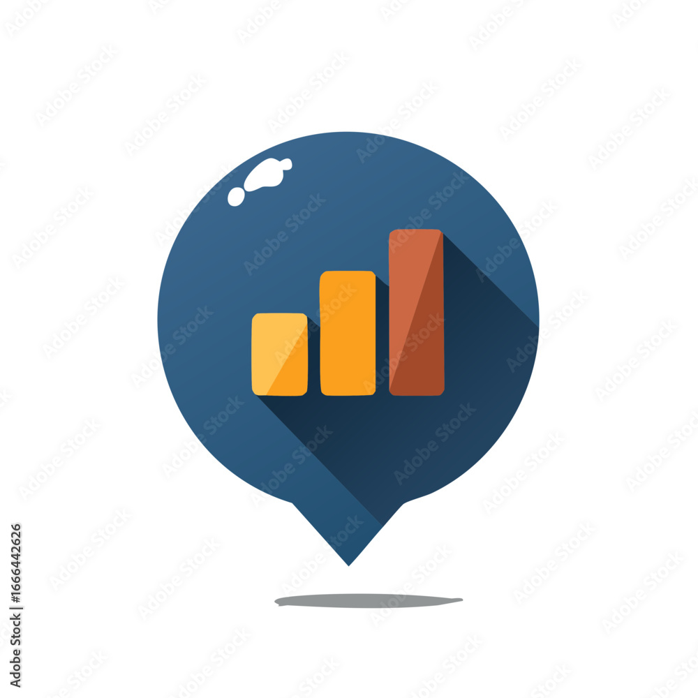 Aufkleber graphical bar chart rising upwards displayed on a pin icon for showing data analytics and progressio