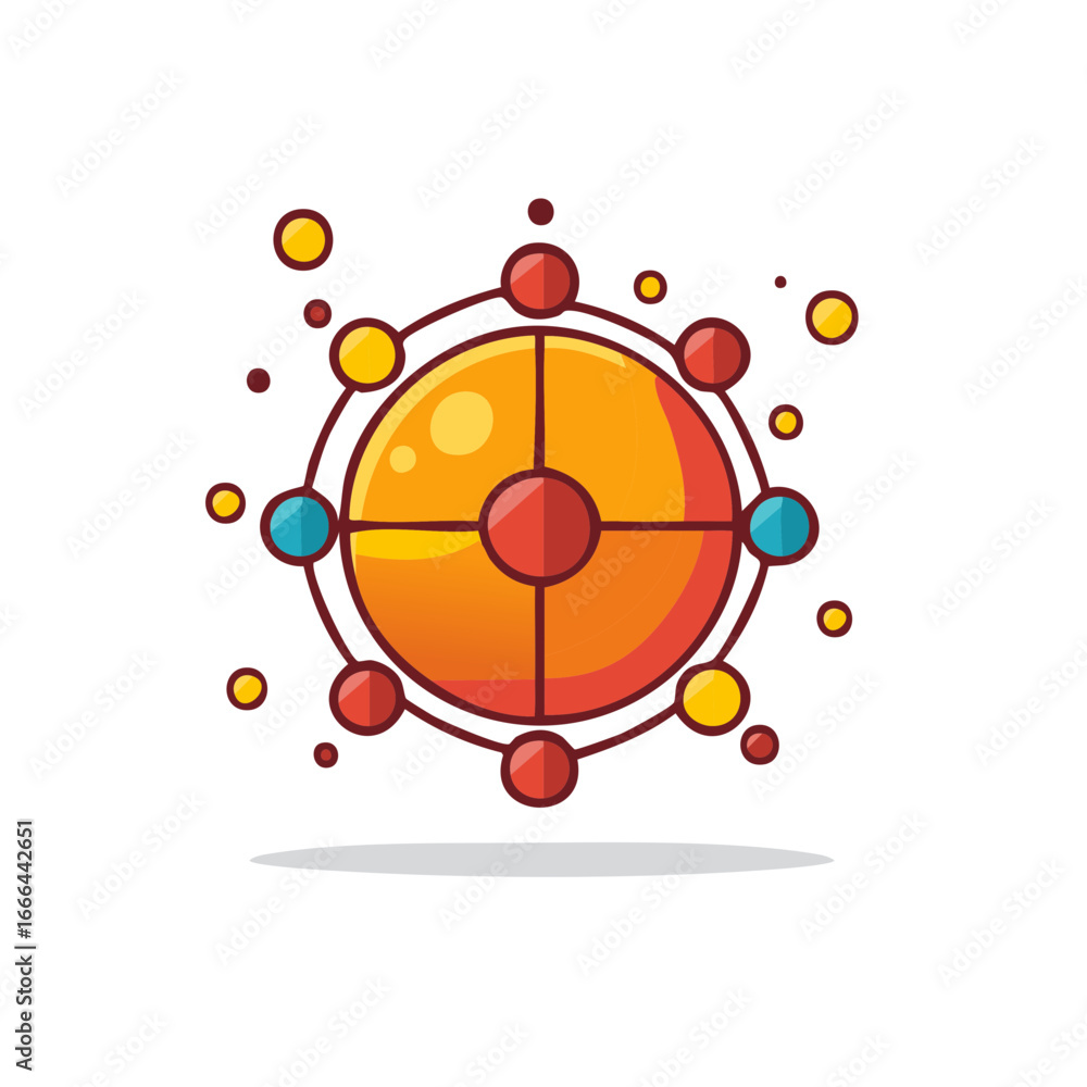 Poster modern network connectivity sphere, abstract round connected nodes on vector graphic circle