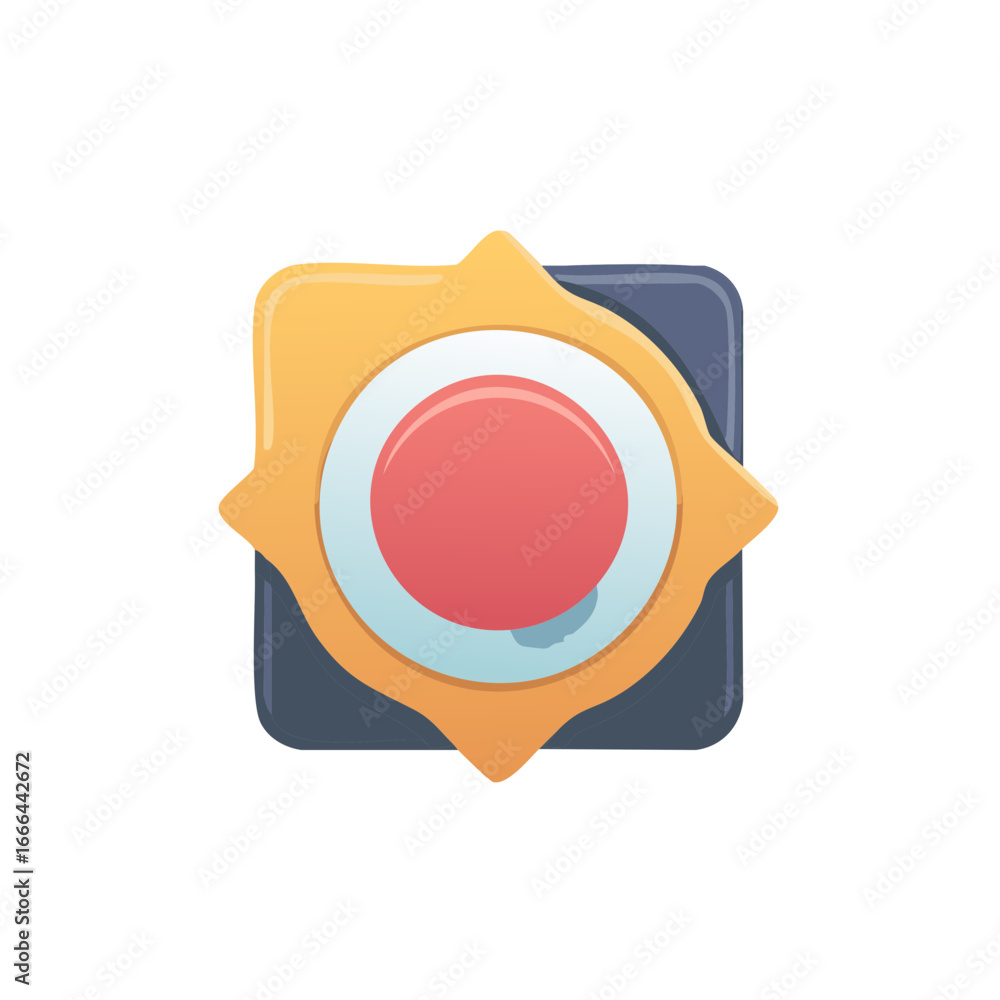 Aufkleber Flat Graphic Element Featuring a Red Circular Center and Star Shaped Yellow Outline on Top of Rounded Rectangle Design
