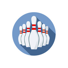 Bowling Pins with Red Stripes on a Blue Circle