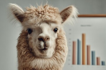 Obraz premium Alpaca with office analytics chart