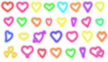 Heart neon set. Heart neon icon. Heart neon frame. 