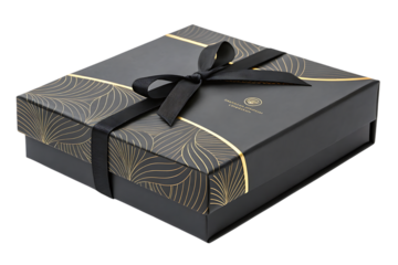 Elegant black gift box with golden art deco design