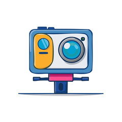 Fototapeta premium Cartoon Action Camera Vector Illustration for Photography and Video Content Creation, Blue and Yellow Lens