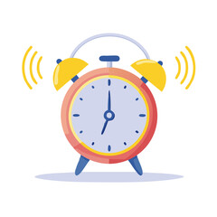 Ringing alarm clock at seven o'clock in the morning wake up time flat vector design