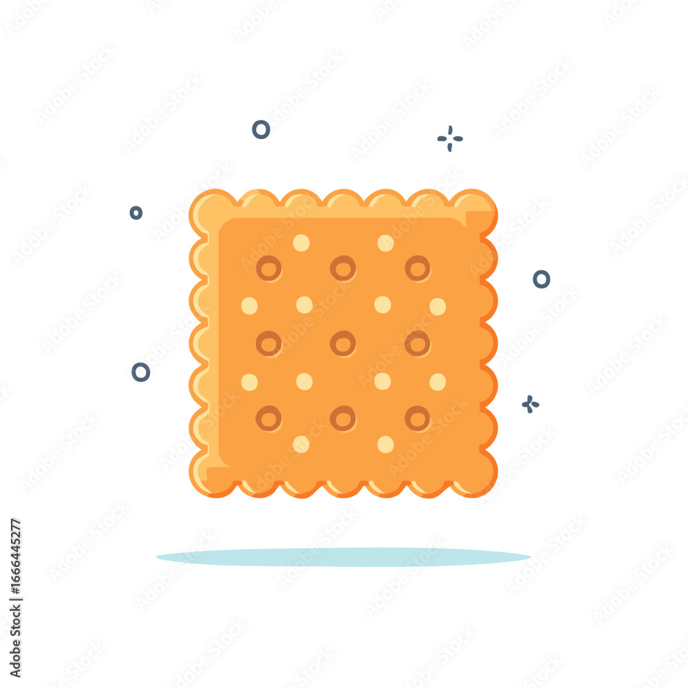 Poster illustration of a cracker snack with round dots and scalloped edges on a plain backdrop