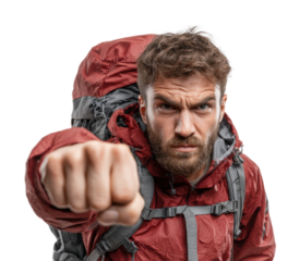 Adventure seeker punching towards goal portrait determined isolated on transparent background