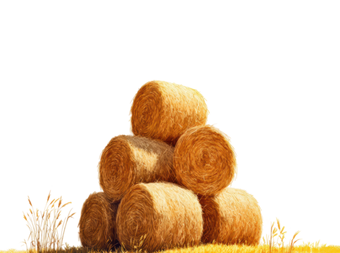 Harvest scene with hay bales open field landscape bright isolated on transparent background - Powered by Adobe