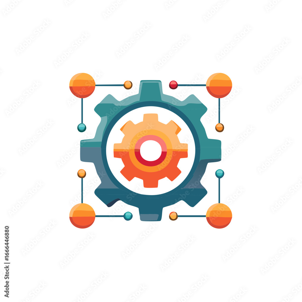 Poster gear mechanism connecting nodes for engineering process with digital innovation