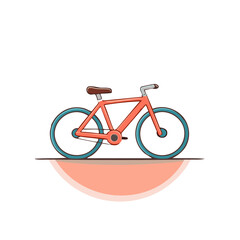 Obraz premium Minimalist bicycle illustration with coral frame and teal tires on a simple base, evokes cycling and sustainable transportation.