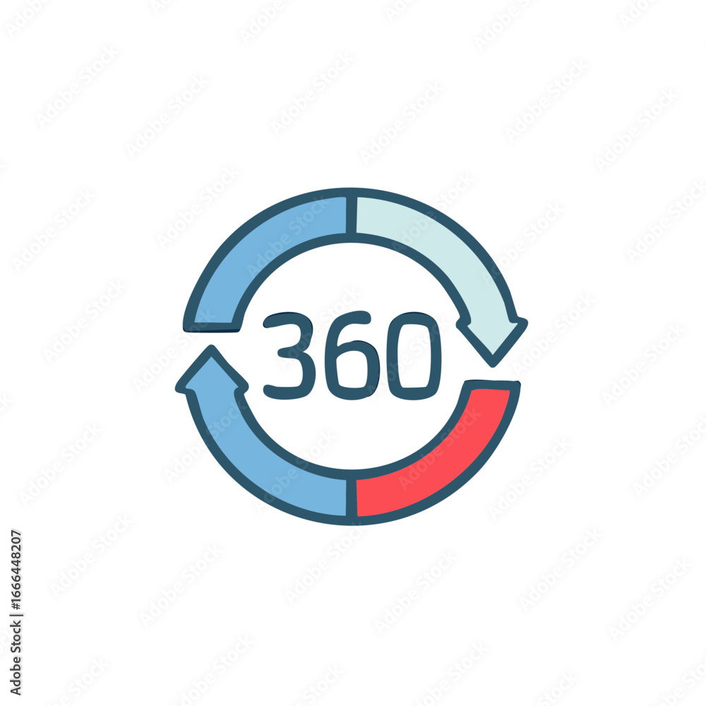 Poster 360 degree view icon with arrows circle rotation concept