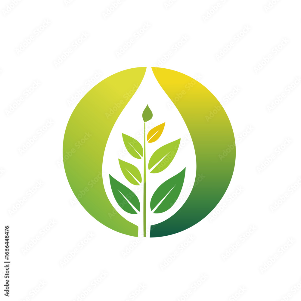 Poster green leaf sprout in circle with gradient color isolated on white background