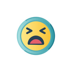 Worried or frustrated yellow circle face in teal frame with frown and furrowed eyebrows