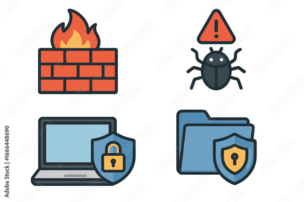 Fototapete cybersecurity vector icon set for data protection and online privacy concepts. includes firewall, ma