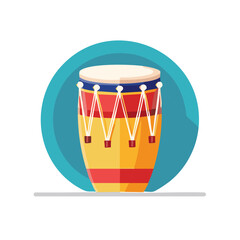 Illustration of Colorful Conga Drum with Turquoise Circular Background