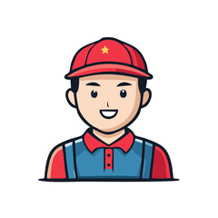 Cartoon Man Wearing a Red Cap and Uniform with Star Emblem Smiling Happily