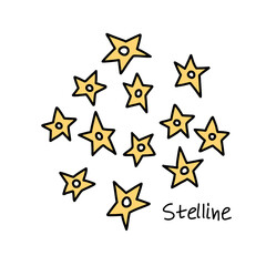Star-shaped pasta for soups and main courses, stelline doodle illustration