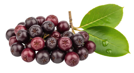 Fototapeta premium Isolated Aronia Berries with Leaves