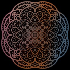 Symmetrical image design in the form of mandala art with a basic circular shape combined with unique shapes and attractive color gradations.