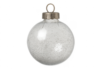 Transparent christmas ball ornament hanging with silver top on transparent background