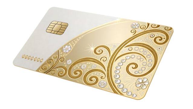 Elegant credit card with gold floral embellishment