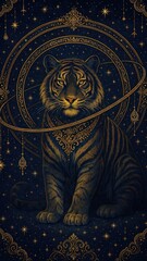 Mystical tiger in celestial design.