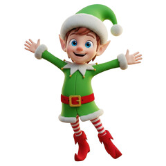 3d festive elf character with open arms isolated on transparent background