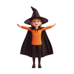 3d cartoon witch character isolated on transparent background