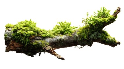 Lush Green Moss on Decaying Branches and Soil Isolated