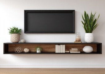 Modern wall-mounted TV and shelf