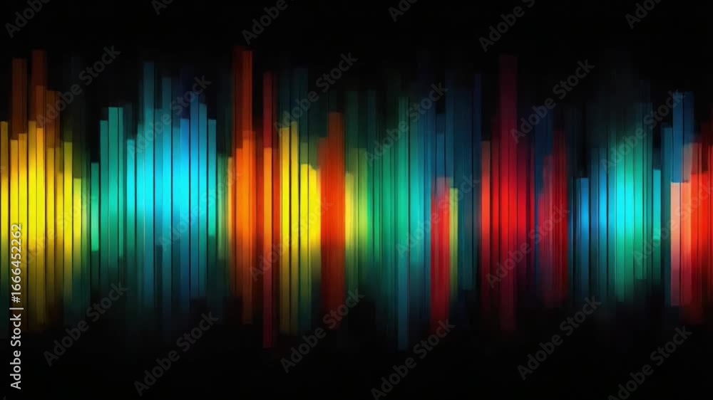 Poster Sound Spectrum: A vibrant display of colorful sound waves pulse across a dark canvas, encapsulating the auditory universe.