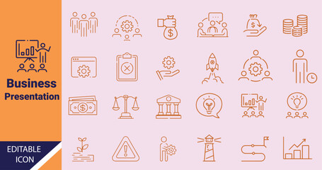 Obraz premium Various business and financial line icons arranged with diverse concepts, transparent background