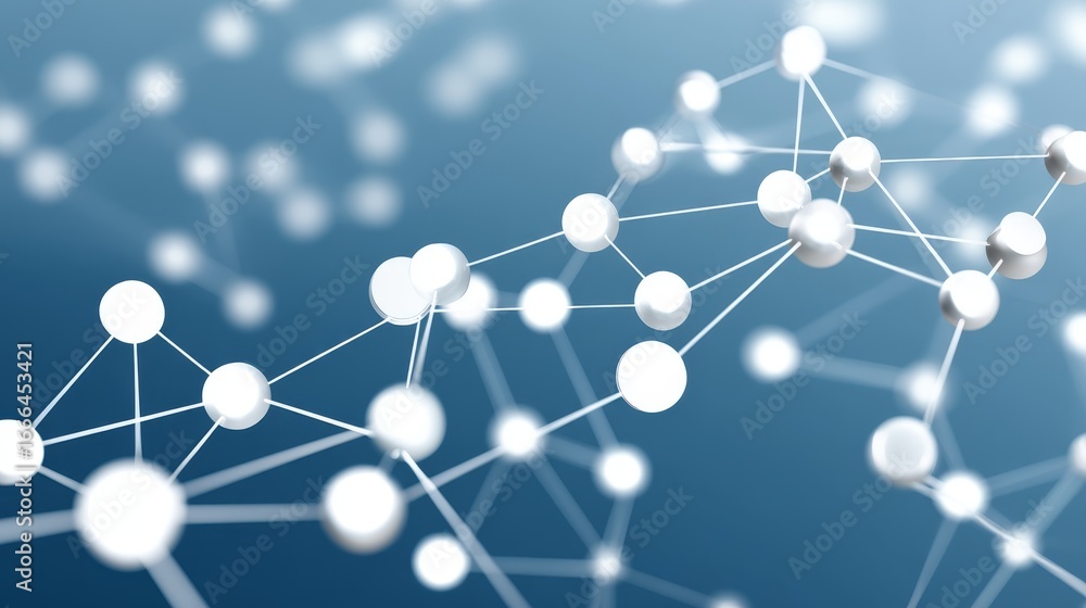 Poster digital network of glowing blue nodes and connecting lines arranged in a circular pattern on a sleek